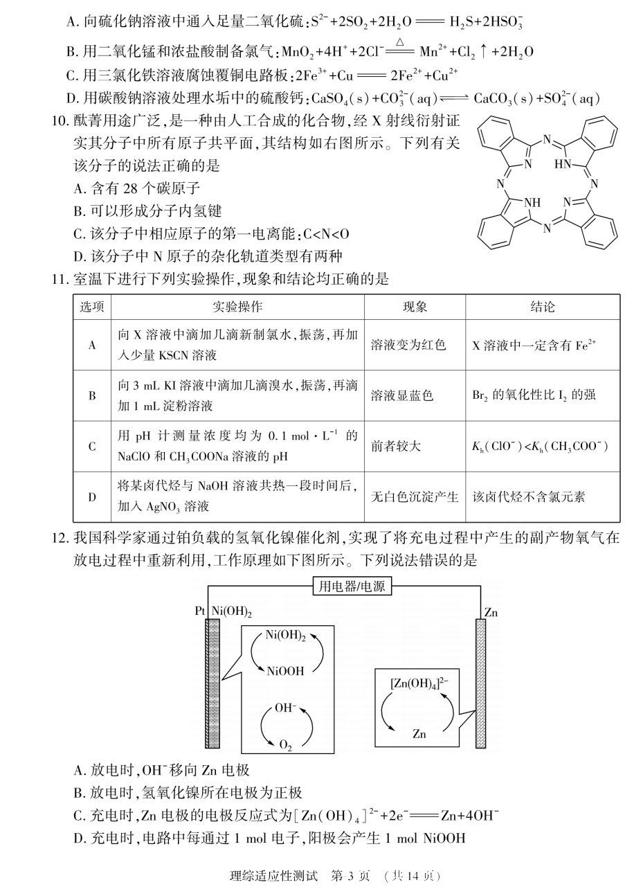 河南省2024届高三第二次适应性测试理科综合试题