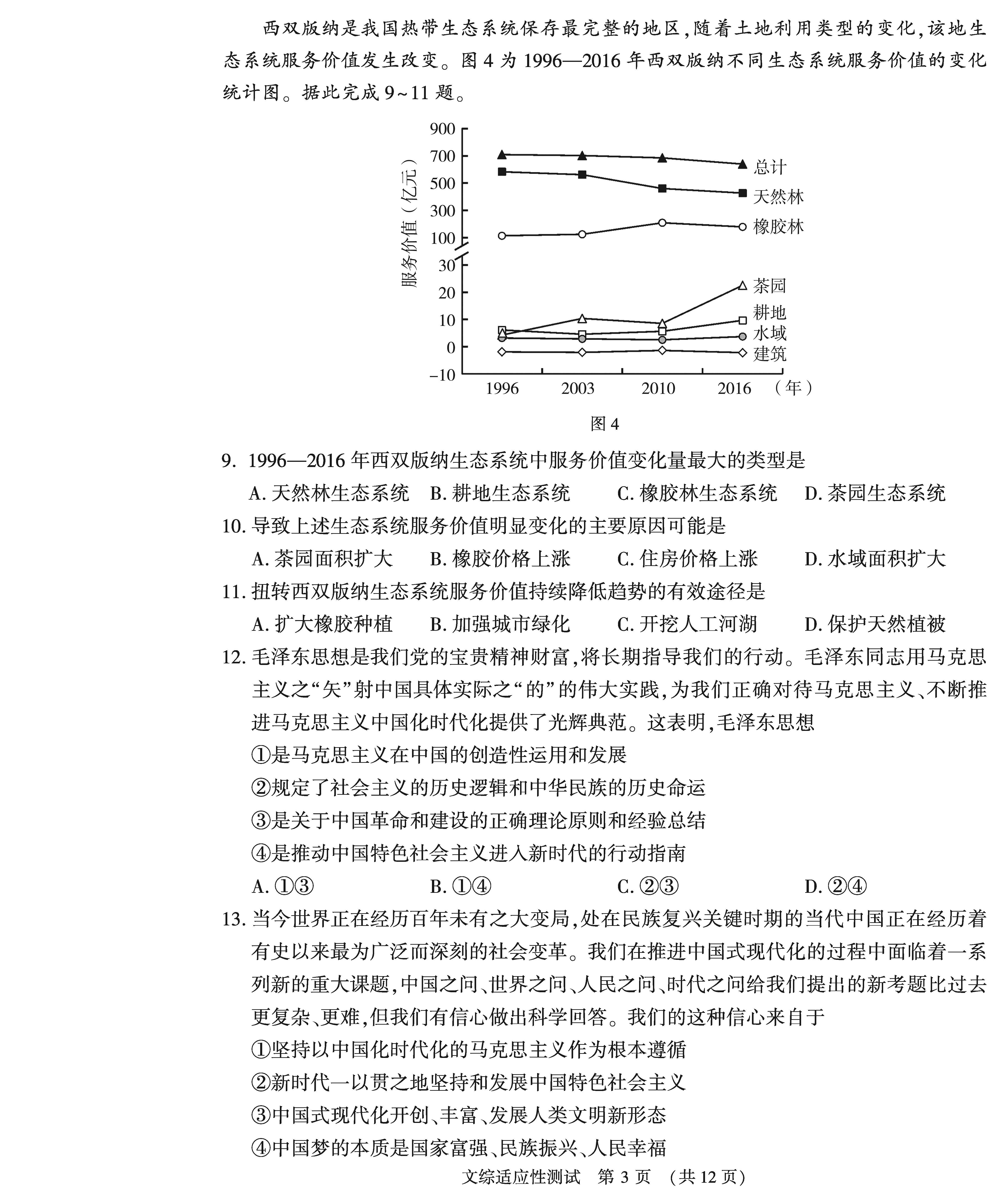 河南省2024届高三第二次适应性测试文科综合试题