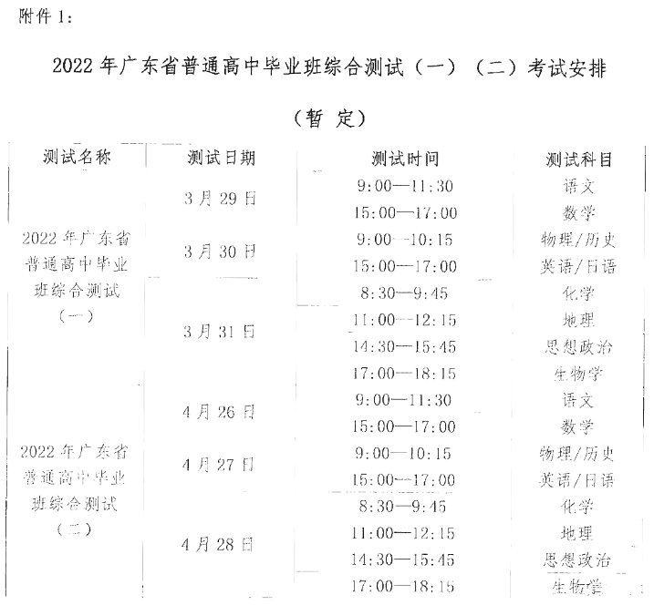 广东高三二模考试时间
